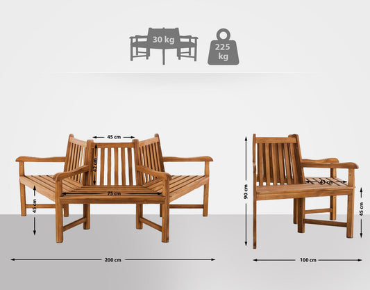 Teakbaumbank Kenna halbrund 250 cm Wetterfeste Holzbank Ganzjährig