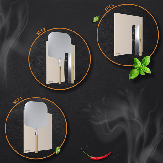 Pizzastein Set DELUXE Pizza Stein aus Cordierit / Pizzaschaufel / Pizzaschneider