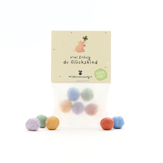 5 Blumenmurmeln im Tütchen "Viel Erfolg"