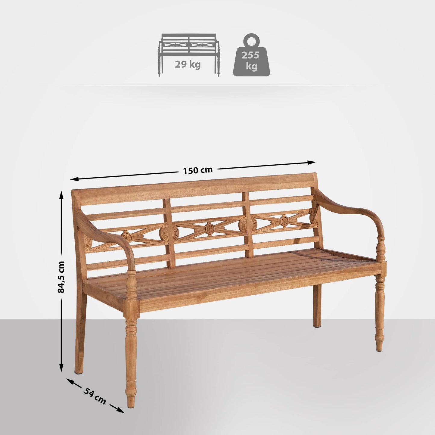 Teakbank MARYLAND V2 Massivholz Gartenbank Gartensitz Bank Holzbank Sitzbank NEU