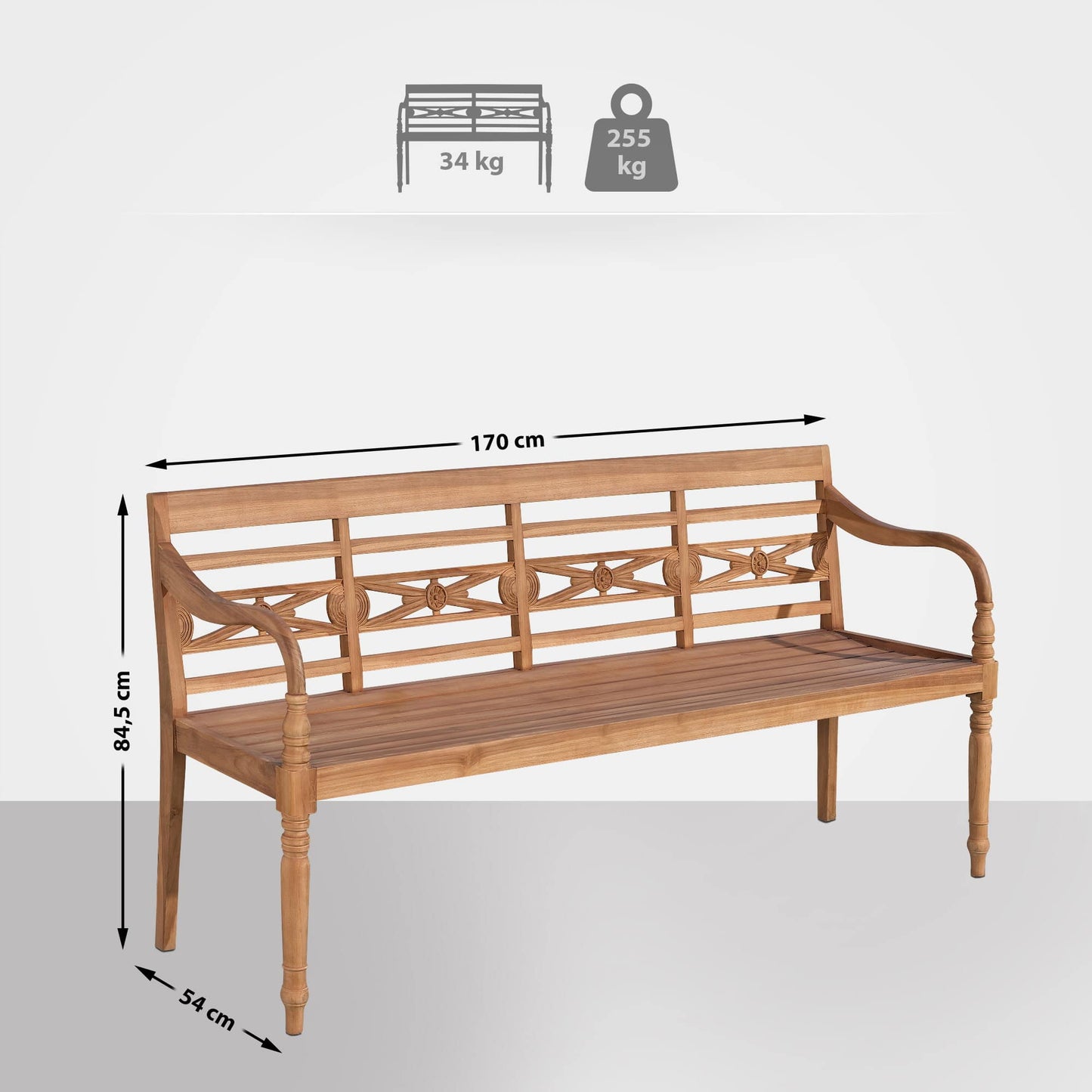 Teakbank MARYLAND V2 Massivholz Gartenbank Gartensitz Bank Holzbank Sitzbank NEU