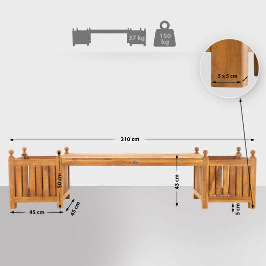 Teakbank Boston Sitzbank Garten Terrasse Balkon Wetterfeste Holzbank Ganzjährig