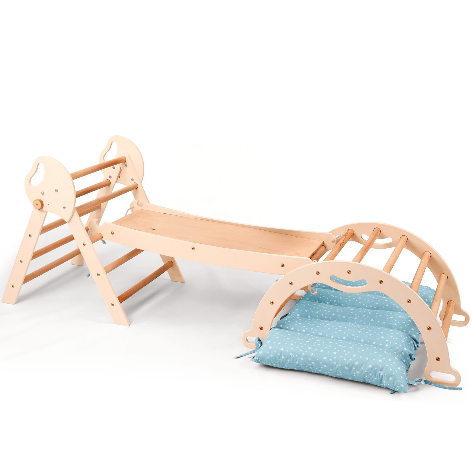 Montessori 4in1 Kletterdreieck für Babys: Pikler-Dreieck, Kletterbogen, Rutschbrett und Kissen für Kleinkinder (1–3 Jahre) - Treckerflickershop