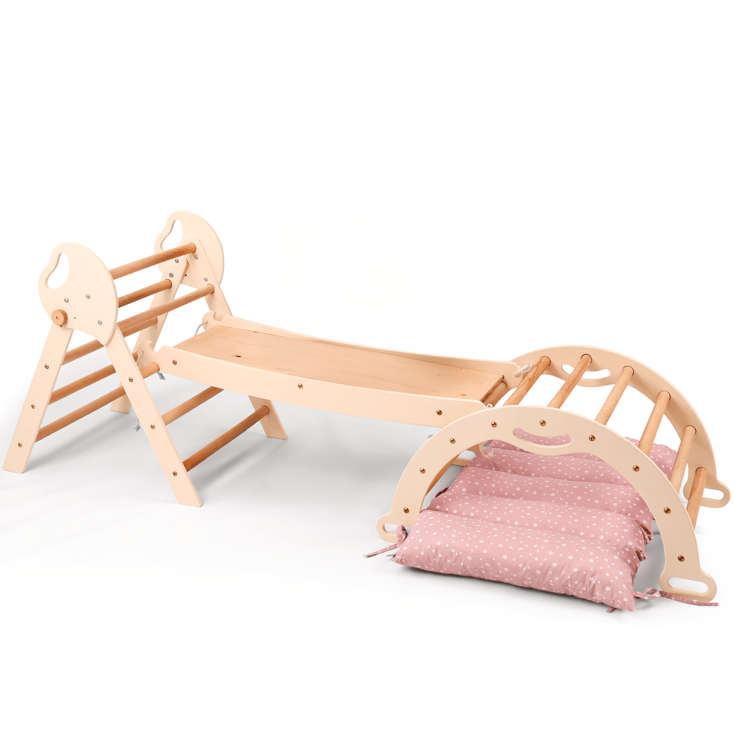 Montessori 4in1 Kletterdreieck für Babys: Pikler-Dreieck, Kletterbogen, Rutschbrett und Kissen für Kleinkinder (1–3 Jahre) - Treckerflickershop