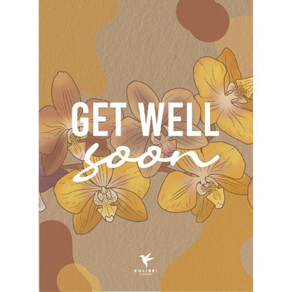 Pflanzengeschenk „Gute Besserung“ – Weiße Phalaenopsis Orchidee Ø9cm im Dekotopf – Inklusive Geschenktasche & Grußkarte „Get well soon“ – Blühende Zimmerpflanze als Genesungsgruß